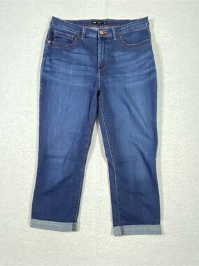Lee Easy Fit Capri Jeans Women 10M Blue Cropped Mid Rise Rolled Cuffed Hem Denim